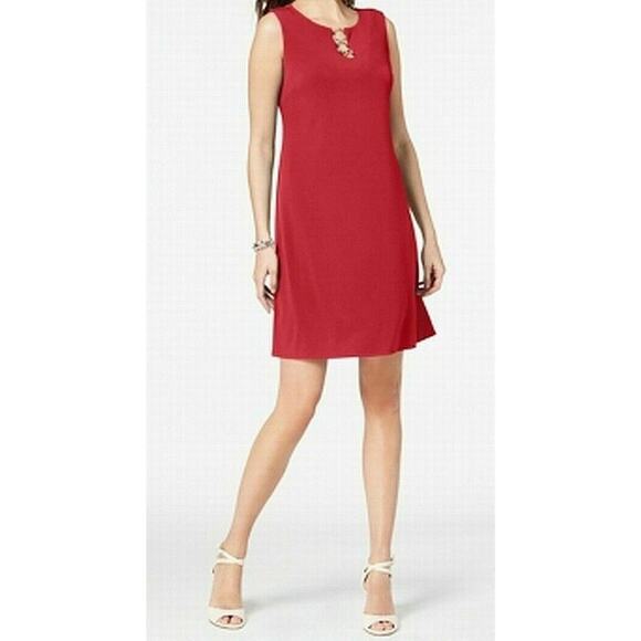 JM Collection Womens Shift Dress Sleeveless O-Ring Red Crystal Stretch Medium - Picture 1 of 5